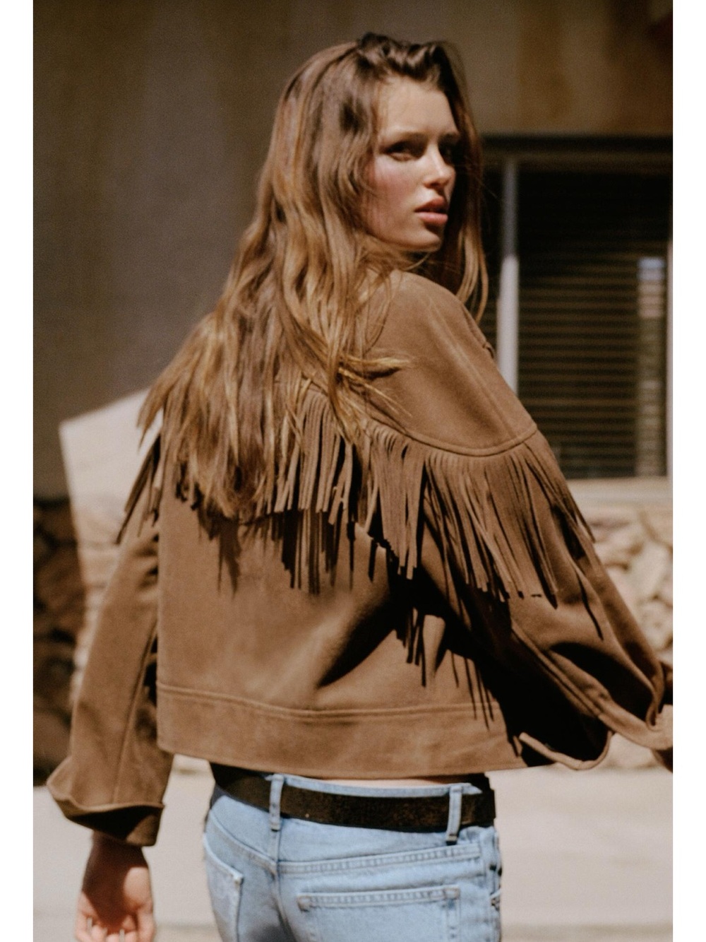 ZARA FRINGED FAUX SUEDE JACKET